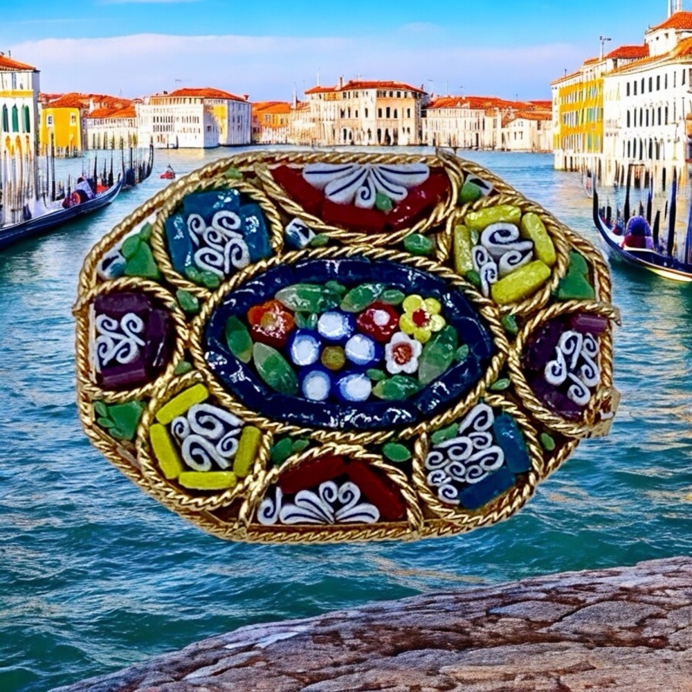 Vintage Italian Colorful Micro Mosaic Brooch with Exquisite Detail